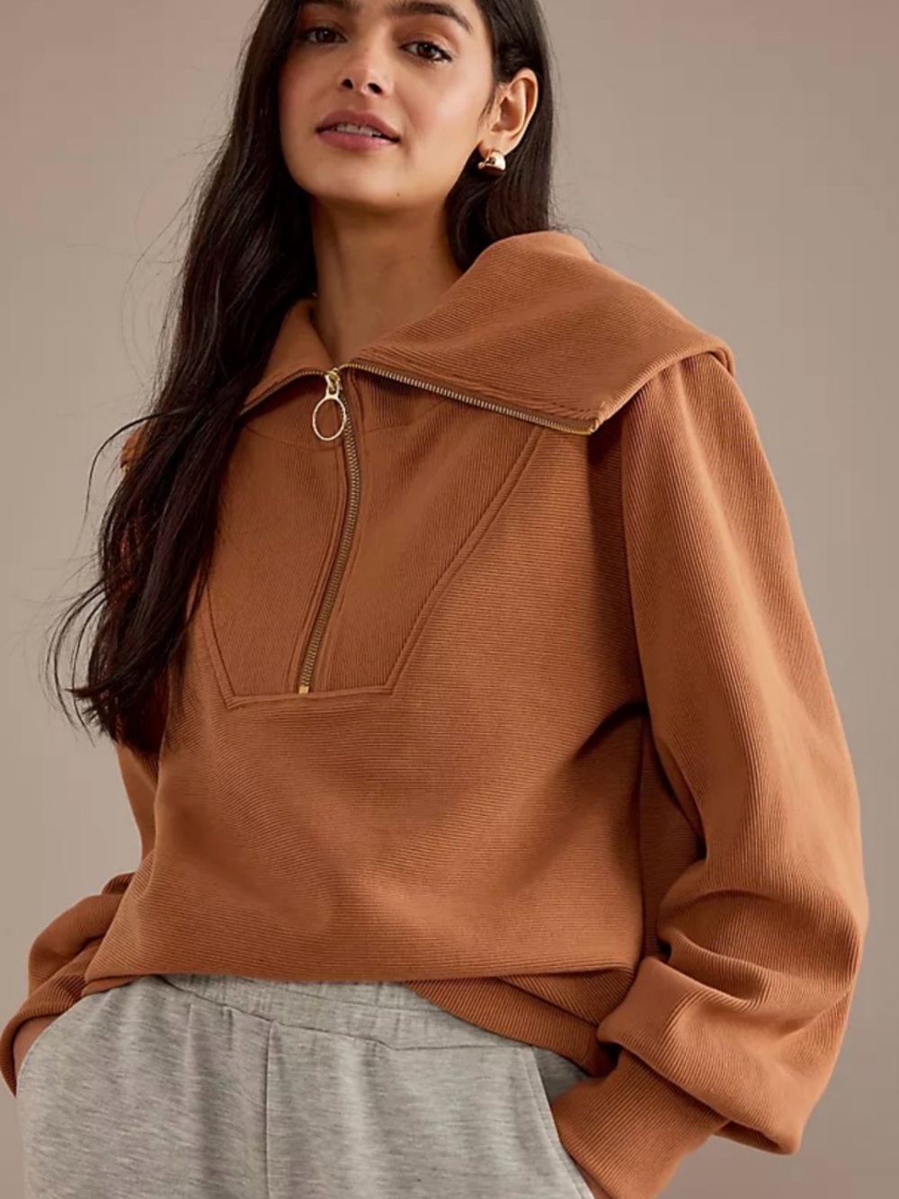 Varley Ribbed Sweatshirt in Terracotta